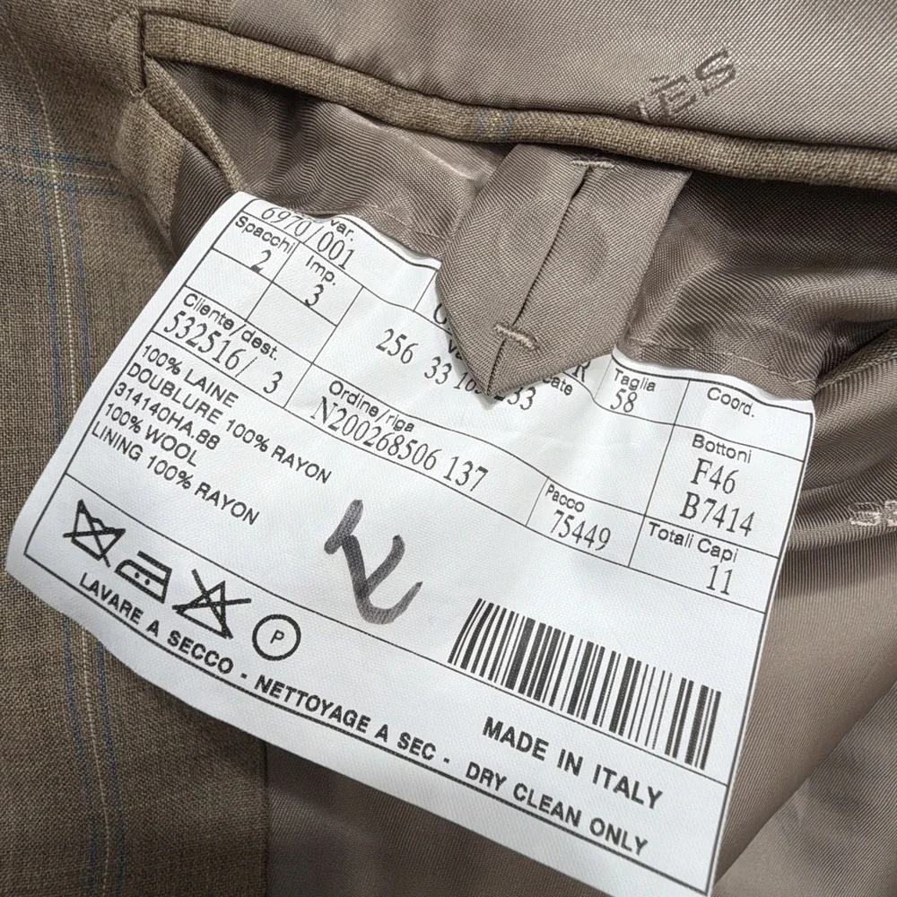 HERMES Mens Sport Coat Blazer Beige Tan Windowpane Checked 42R Wedding Flaws**